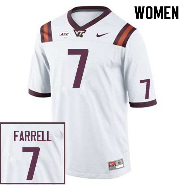 Women #7 Devin Farrell Virginia Tech Hokies College Football Jerseys Sale-White - Click Image to Close